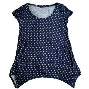 Max Jeans Sz Sm Shirt Womens Shortsleeve Flowy Top Blue Mint Polka Dots Casual